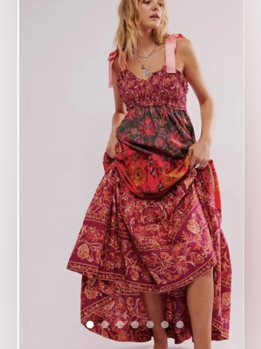 Free People Bluebell Maxi Dress Pink and Burgundy Floral in Colorway magenta Com